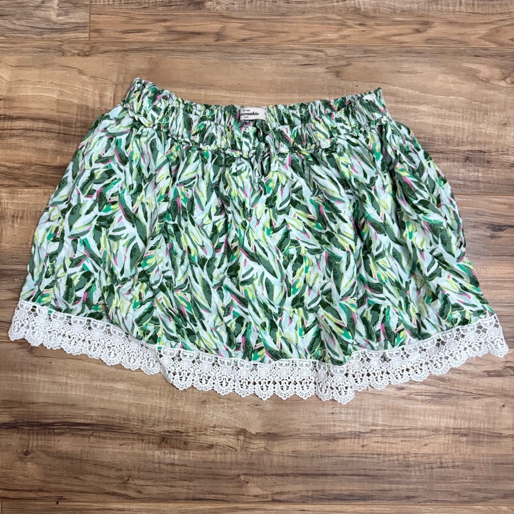 Abercrombie & Fitch Green Floral Skirt with Lace